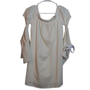 C Christian Los Angeles Cream Eyelet Off-Shoulder Dress Bow Sleeve Size Small